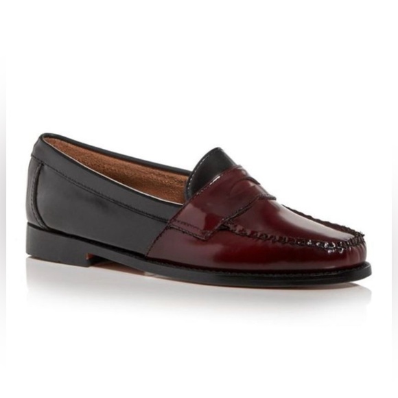 G.H. Bass NWOT* Color Block Penny Loafers Burgundy Black Size 8 - Picture 1 of 8